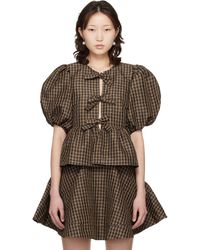 Ganni - Crinkled Check Blouse - Lyst