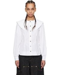 Ganni - Frill Collar Poplin Shirt - Lyst