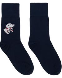 Thom Browne - Thom e chaussettes bleu marine à logo hector - Lyst