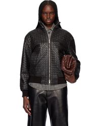 Bottega Veneta - Blouson Brun En Cuir Tissé Façon Intrecciato - Lyst