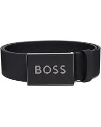 BOSS - Logo Plaque Buckle Leather Belt - Lyst
