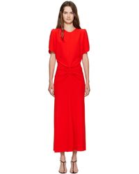 Victoria Beckham - Robe Midi Rouge À Taille À Fronces - Lyst