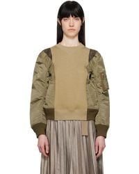 Sacai - Khaki Sponge Sweat & Nylon Twill Sweatshirt - Lyst