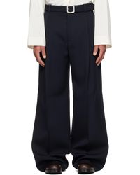 Jil Sander - ネイビー ウールギャバジン ベルト トラウザーズ - Lyst