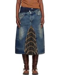 ANDERSSON BELL - Jupe Midi Bleu Et Kaki En Denim À Plis - Lyst