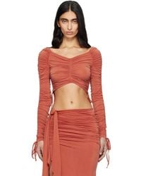 Balmain - Ls Cropped Draped Jersey Top - Lyst
