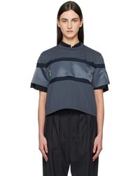 Sacai - T-Shirt Gris En Sergé De Nylon Et En Jersey De Coton - Lyst