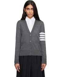 Thom Browne - Merino Wool 4-Bar Relaxed Fit V-Neck Cardigan - Lyst