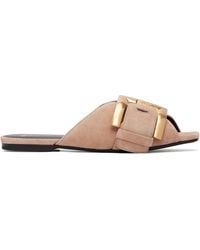 Balmain - Flat Suede Leather Anthem Mule Sandals - Lyst