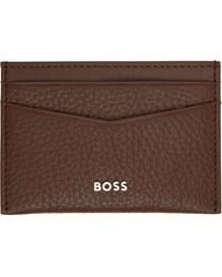 BOSS - Grained-Leather Metal Logo Card Holder - Lyst