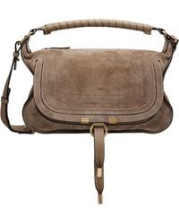 Chloé - Taupe Suede Leather Small Marcie Shoulder Bag - Lyst