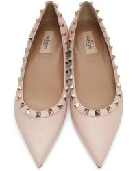Valentino Garavani Valentino Garavani The Rockstud Textured-leather  Point-toe Flats in Black - Save 46% | Lyst