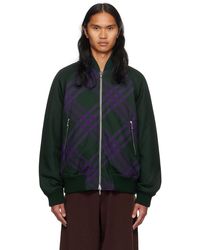 Burberry - Green Check Reversible Bomber Jacket - Lyst