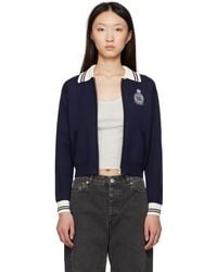 Sporty & Rich - Cardigan Bleu Marine À Logo Royal Club Et À Glissière - Lyst