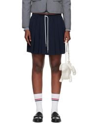 Thom Browne - Wool Seersucker Drawstring Pleated Miniskirt - Lyst