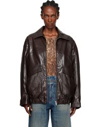 MM6 by Maison Martin Margiela - ブラウン ジッパー フェイクレザー ボンバージャケット - Lyst