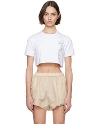 Area - T-Shirt Écourté Blanc À Appliqué Floral À Ornements Facettés - Lyst