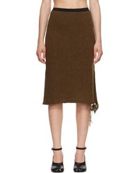 MM6 by Maison Margiela - Khaki Frayed Midi Skirt - Lyst