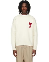 Ami Paris - Off- Wool Contrasted Ami De Coeur Crewneck Sweater - Lyst