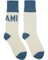 Ami Paris - Off-white & Blue Logo Socks - Lyst