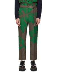 Sacai - Taupe & Green Floral Appliqué Trousers - Lyst