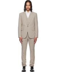 HUGO - Taupe Three-Piece Extra-Slim-Fit Stretch-Cotton Seersucker Suit - Lyst