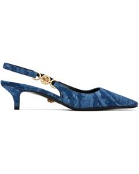 Versace - Chaussures à petit talon bleues à motif baroque - Lyst