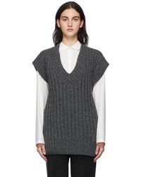 Ami Paris - Grey Hand-knitted V-neck Oversize Vest - Lyst