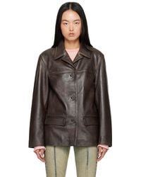【関税込み】GUESS USA ブラウン クラックレザー ジャケット GUESS USAブラウン クラックレザージャケット