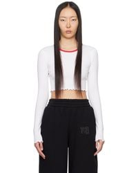 T By Alexander Wang - White Cropped Long Sleeve T-shirt - Lyst