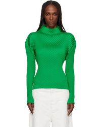 Issey Miyake - Col Roulé Vert En Satin Sleek À Plissures - Lyst