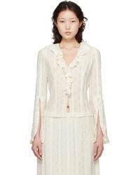 Anna Sui - Off- Floral Ruffle Stretch Lace Blouse - Lyst