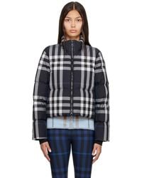 Burberry Check Cropped Puffer Jacket in Natural | Lyst