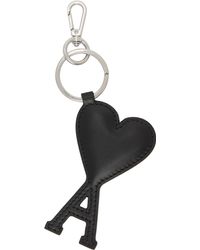 Ami Paris - シルバー＆ブラック Ami De Coeur レザー キーホルダー - Lyst