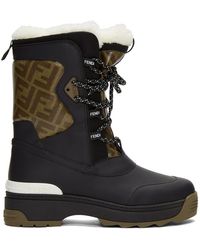 fendi printed shell and leather snow boots