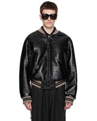 Dries Van Noten - Black Crinkled Faux-leather Bomber Jacket - Lyst