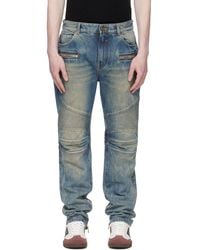 Balmain - Vintage Denim Biker Jeans - Lyst