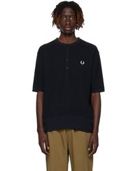 Fred Perry - ネイビー ボタン ヘンリーネック - Lyst