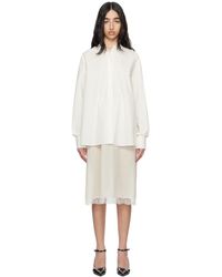 MM6 by Maison Martin Margiela - Robe Midi Blanc Cassé En Popeline De Coton Et En Voile De Coton - Lyst