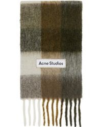 Acne Studios - Écharpe Kaki Et Blanc Cassé À Carreaux Et À Franges - Lyst