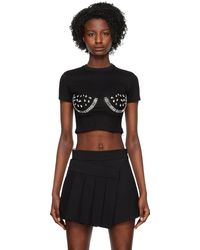 Area - T-Shirt Noir À Ornements En Verre Taillé - Lyst