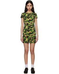 A Bathing Ape - Robe Courte Kaki En Jersey À Motif Camouflage Abc - Lyst
