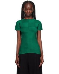 Issey Miyake - Green Checkered Pleats T-shirt - Lyst