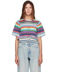 Ganni - Striped Crochet Sweater - Lyst
