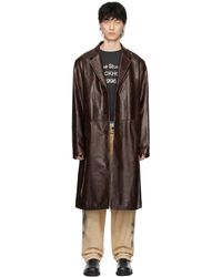 Acne Studios - Manteau brun en cuir à simple boutonnage - Lyst