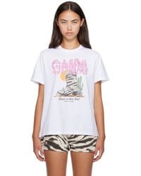Ganni - Basic Cotton Western Zebra Boot T-Shirt - Lyst