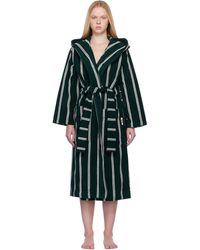 Tekla - Sortie-De-Bain Vert Et Blanc En Tissu Éponge À Capuche - Lyst