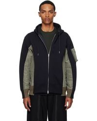 Sacai - Khaki Sponge Sweat & Nylon Twill Hoodie - Lyst