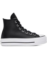 Converse - Baskets Montantes Chuck Taylor All Star Noires En Cuir À Plateforme - Lyst