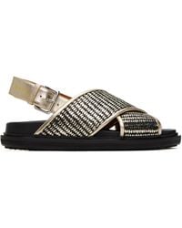 Marni - Gold & Black Fussbett Sandals - Lyst